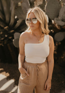 White One Shoulder Crop Tank