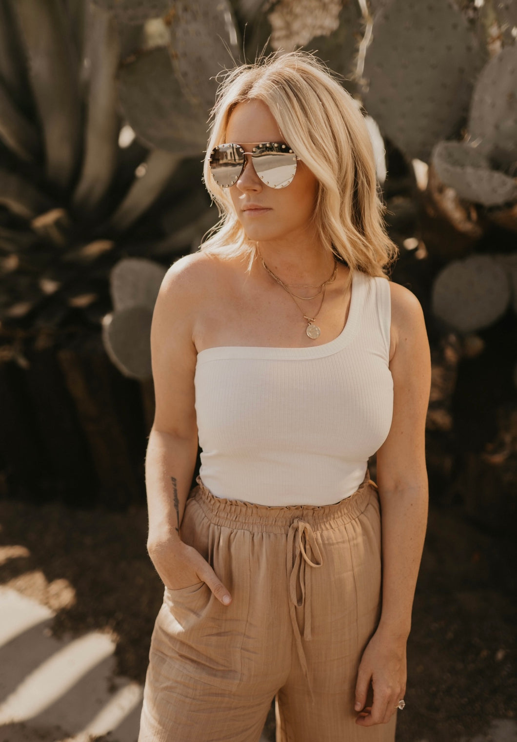 White One Shoulder Crop Tank