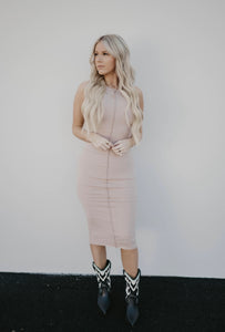 Taupe Bodycon Ribbed Dress