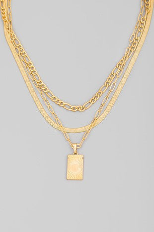 Gold Layered Rectangle Pendant Necklace