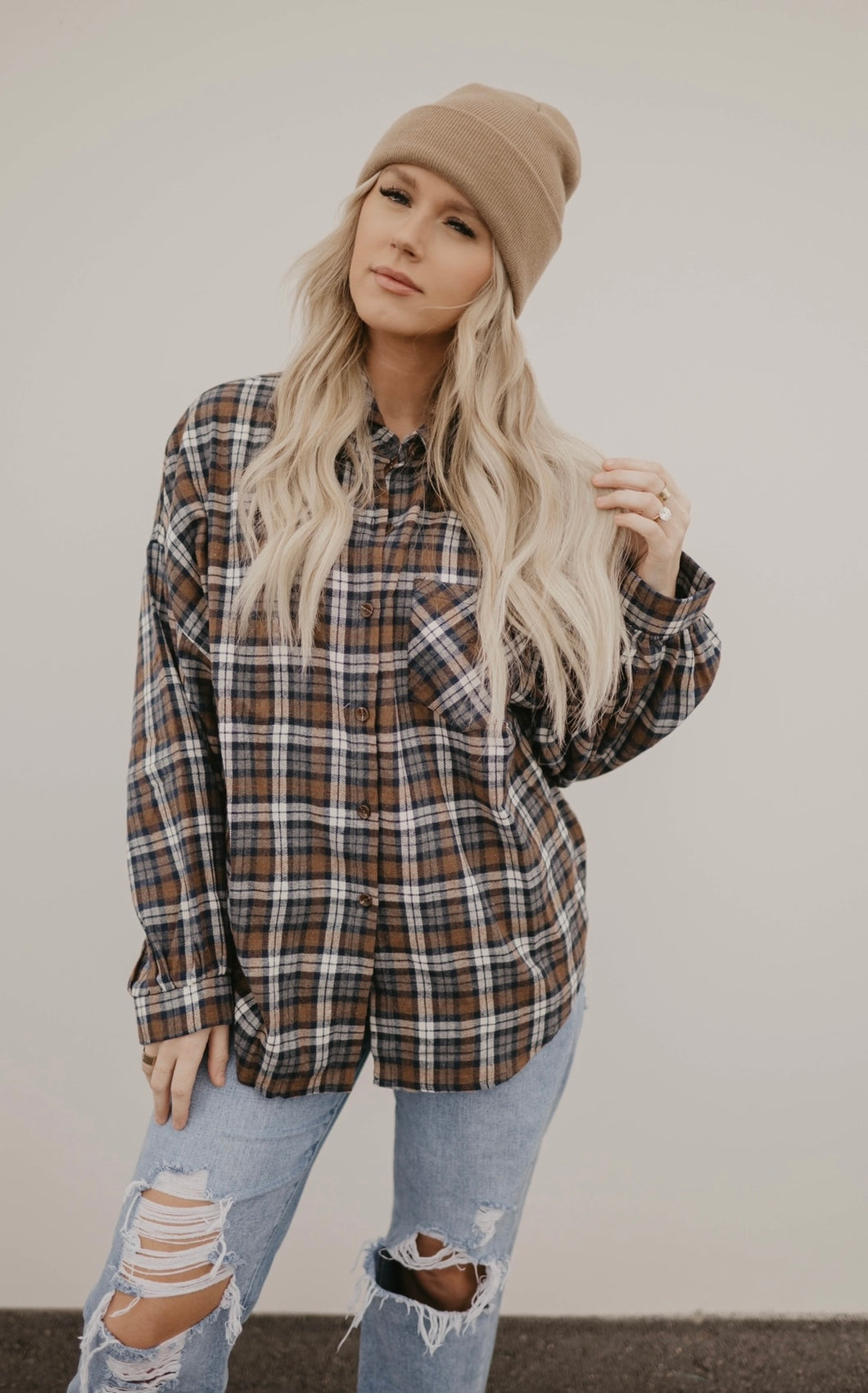 Navy Plaid Button Up