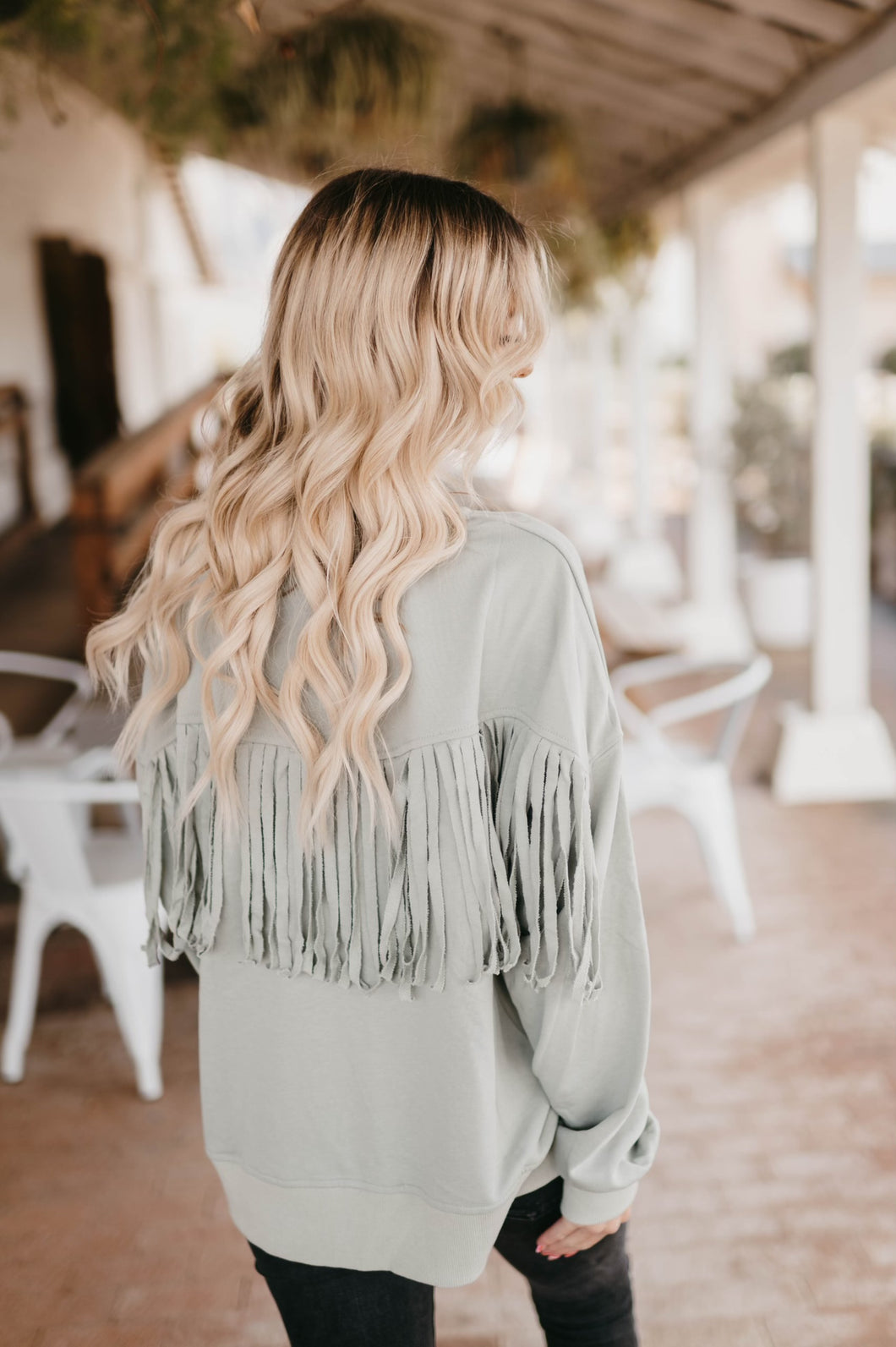 Sage Fringe Detail Sweatshirt